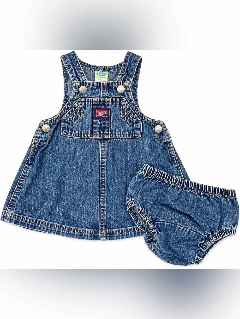 Vintage 1999 Old Navy Baby Denim Jumper Dress Bloomers 3-6M Y2K